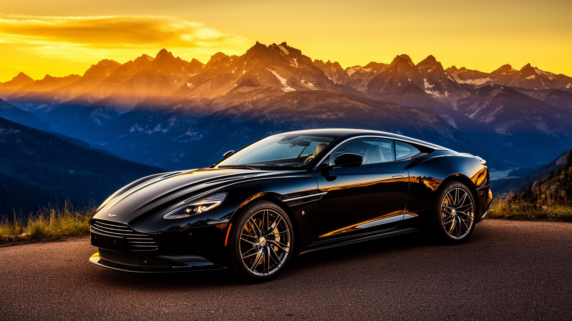 Luxury car with mountain backdrop